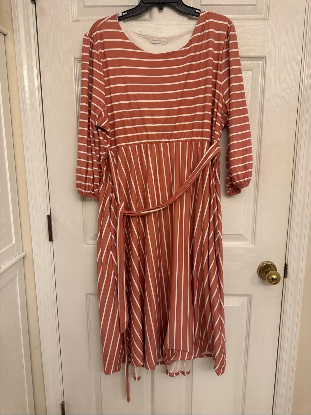 ChicSoul 3X Dusty Rose Stripe Midi Dress w/ Tie Belt | NWOT Condition
